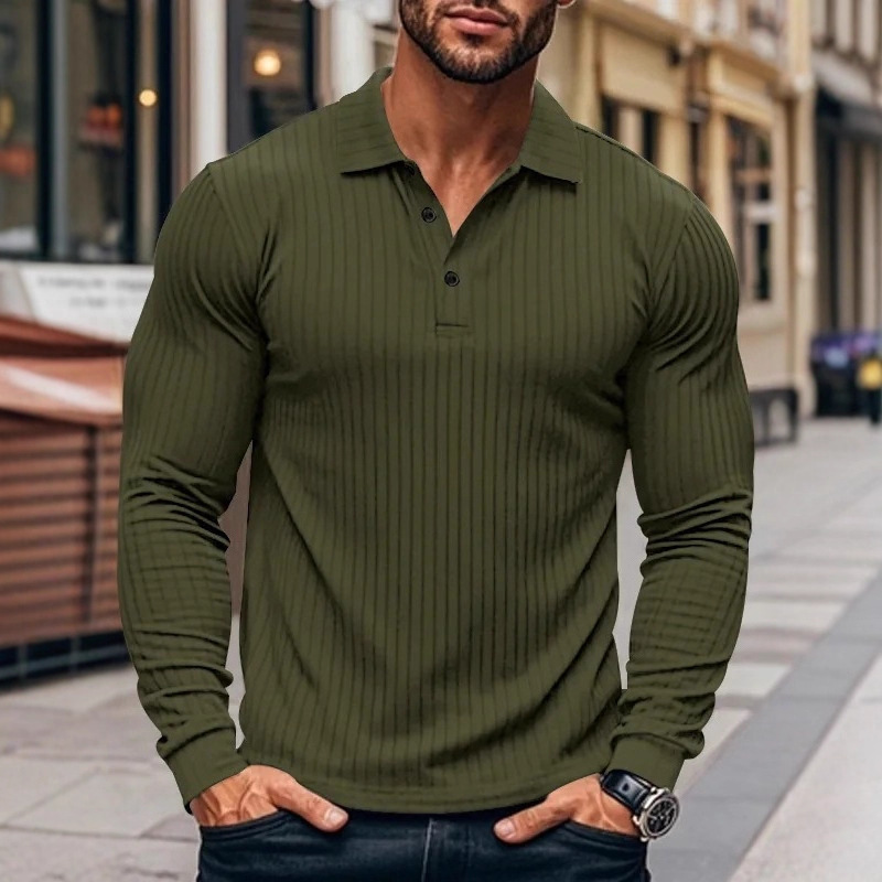 Cross-Border Autumn Men's Classic Casual American Lapel Button Long-Sleeved Elastic Polo Shirt Aliexpress