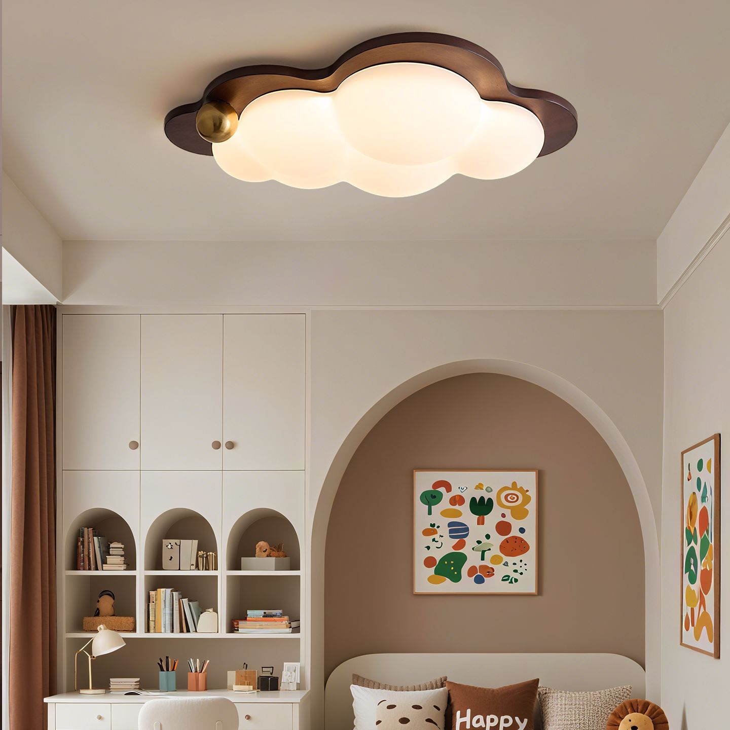 lámpara de dormitorio de estilo antiguo color nuez creativo dormitorio principal lámpara retrógrada simple protección de los ojos nubes lámpara de techo L335