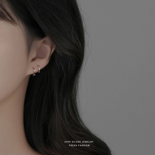 s999 solid silver Möbius hoop earrings, basic, versatile, simple, suitable for commuting, sleeping, easy removal, hoop earring, wholesale
