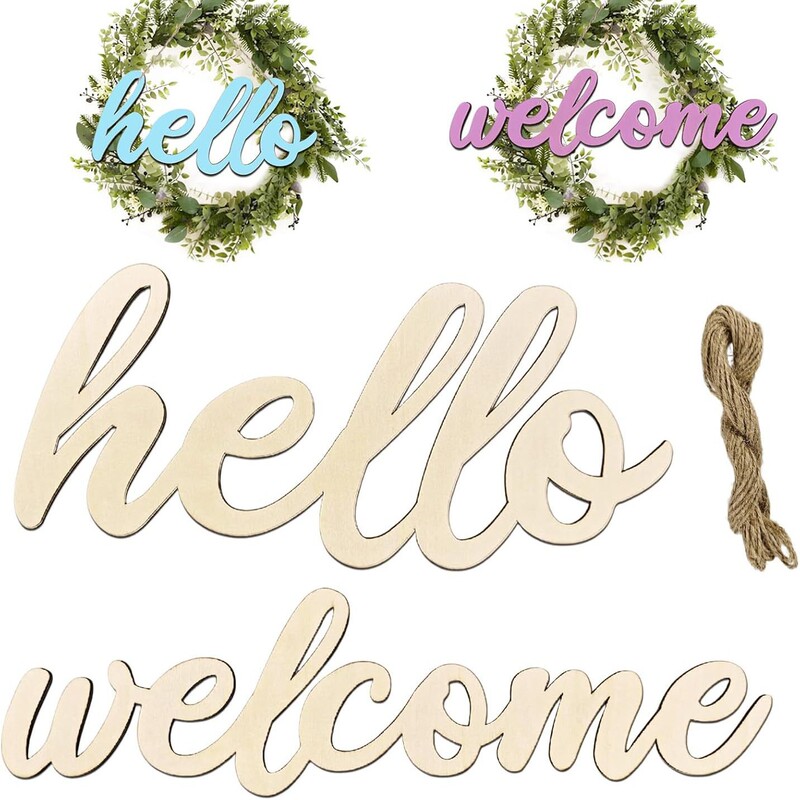 Wooden English Alphabet Welcome Sign, Wooden Plaque, Home Decor, Wooden Crafts, Wooden Hanging Sign, Door Sign, Decorative Wreath
