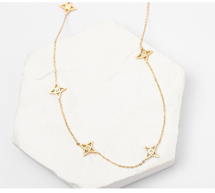 Fashion Geometric Titanium Steel Plating Hollow Out Inlay Zircon Bracelets Necklace 1 Piece