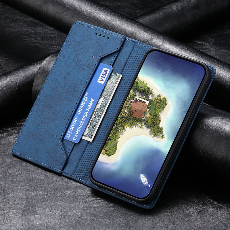 Foreign Trade iphone15 Mobile Phone Leather Case Solid Color Magnetic Suction Multicolor Millet Card RFID Flip Cover Protective Case