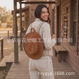西部牛仔造型帽子背包复古质感双肩包户外旅行个性小众女包现货