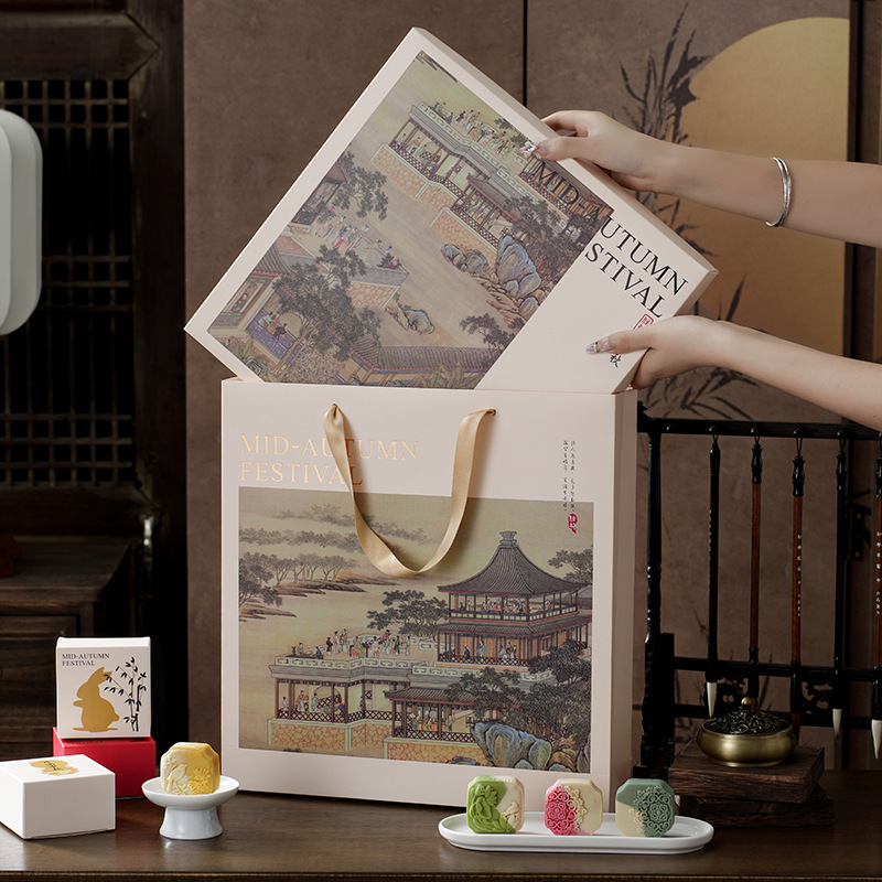 Caixa de regalo de pastel de luna de estilo nacional del palacio Zen, 8 cápsulas, caja de pastel de luna, caja de regalo de yuanes de huevo, caja de embalaje portátil