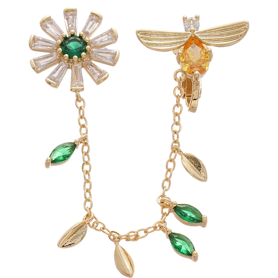 Aguja de plata, circón, flores redondas, pendientes de abeja, pendientes de una pieza, pendientes de diseño de nicho de lujo ligero de moda, mujeres