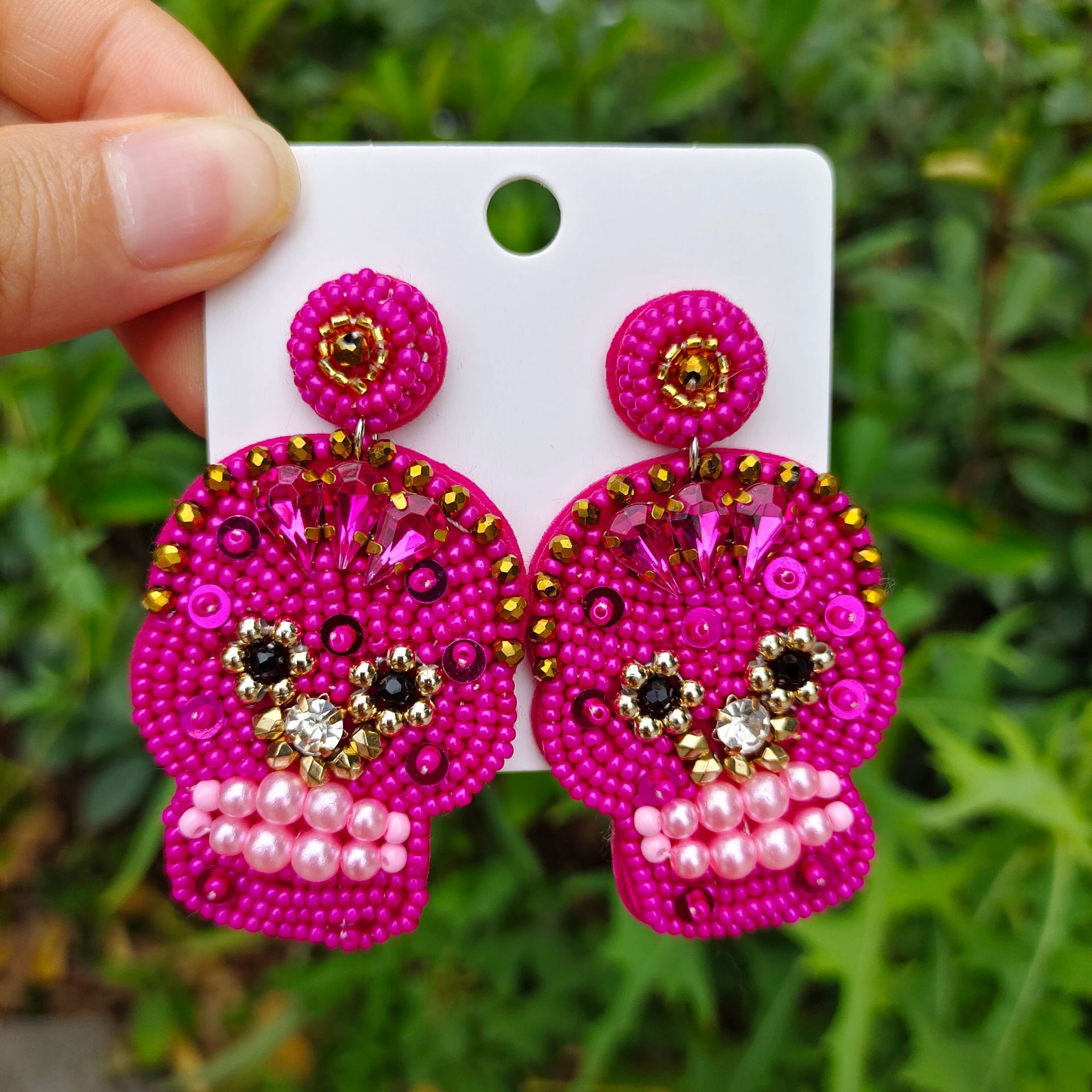 1 Pair Fashion Skull Beaded Resin Earrings display picture 1