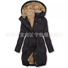 跨境专供冬季新款欧码棉服毛领加厚保暖棉衣系绳收腰外套女士棉衣