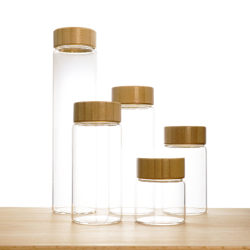 定制直径47竹木盖透明玻璃瓶硼硅瓶花茶五谷杂粮收纳瓶防潮储备