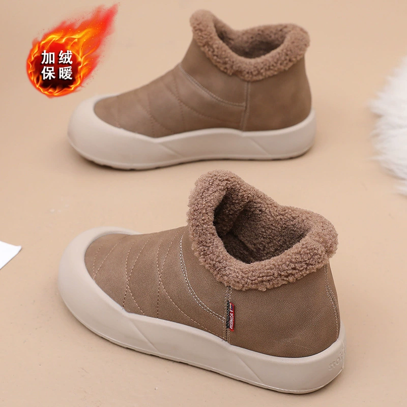 Корейские модные зимние сапоги 2025 года, новые, теплые, на флисовой подкладке, утолщенные, хлопковые, для женщин, нескользящие, удобные хлопковые ботинки