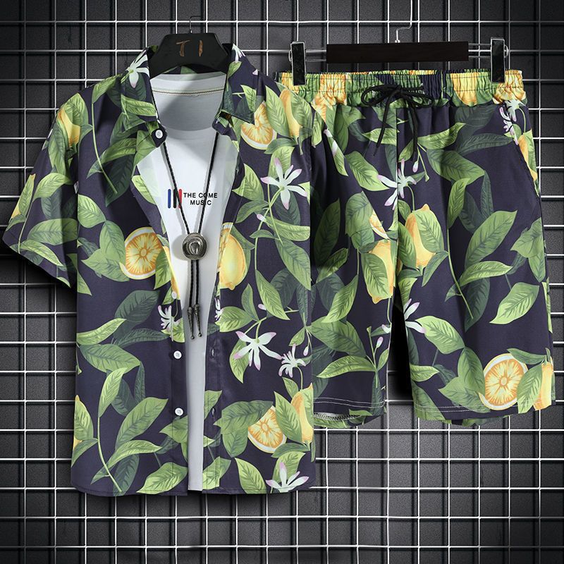 Hawaii Holiday ropa de playa traje casual de moda para hombres camisa de manga corta para hombres pantalones cortos sueltos ropa hermosa camisa floral