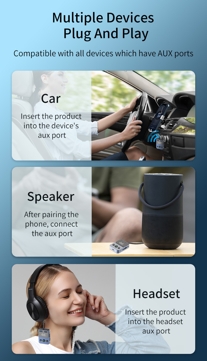 BR17 Bluetooth receiver transmitter with subwoofer one-to-two integrated storage cable audio two-in-one adapter