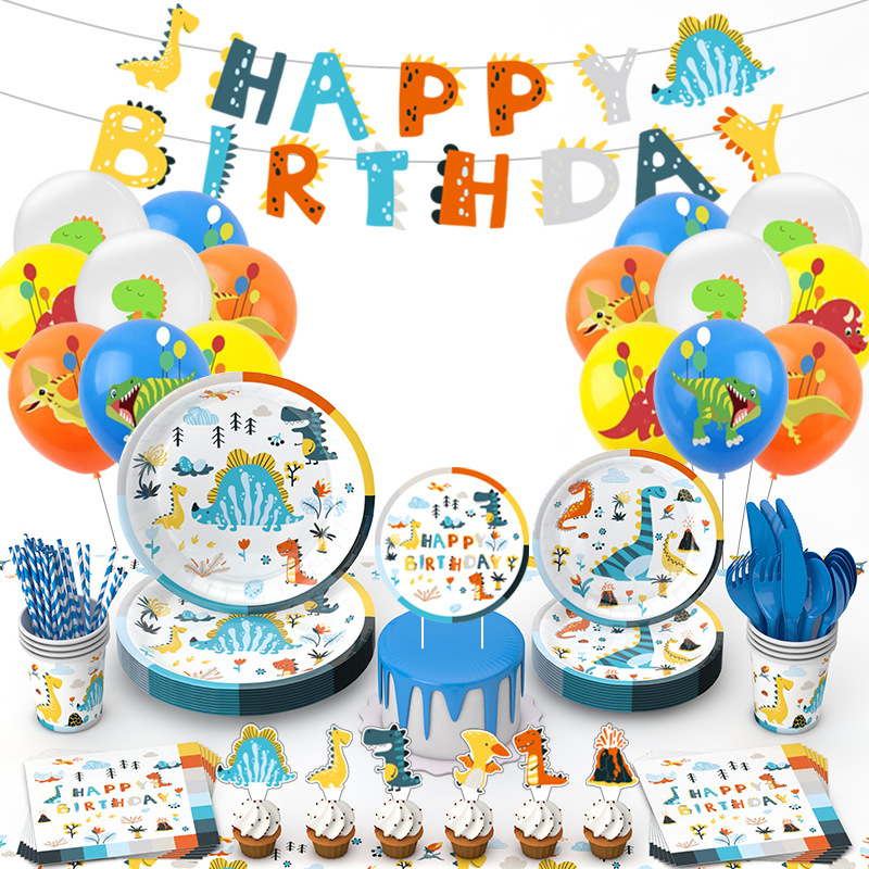 Amazon dinosaurio niños de cumpleaños tema de la decoración Placa de papel desechable taza pañuelos de papel de suministros de fiesta traje