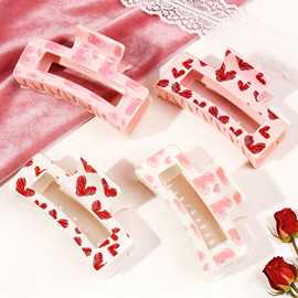 亚马逊跨境情人节爱心印花发抓夹希音热销方块鲨鱼夹发饰工厂直销