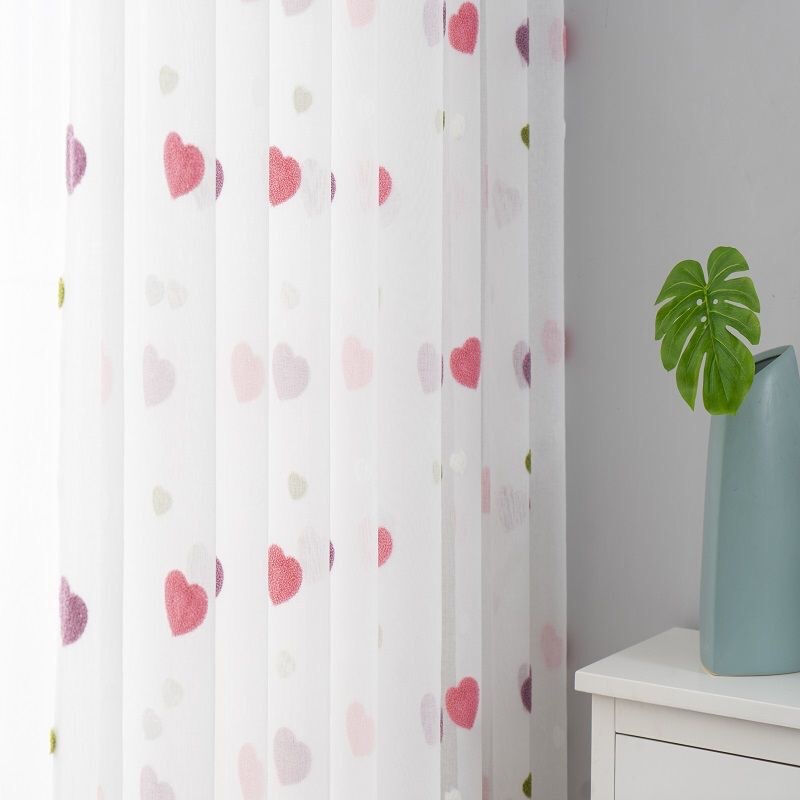 Light-transmitting but not see-through sheer curtains with heart embroidery, white sheer semi-blackout curtains for balcony, living room, bedroom, and partition Light-transmitting but not see-through sheer curtains with heart embroidery, white sheer semi-blackout curtains for balcony, living room, bedroom, and partition