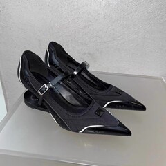 牛皮版~小众设计尖头异型跟高跟鞋女2025新款芭蕾风绑带浅口单鞋