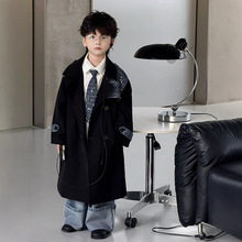 男童风衣2025秋冬新款韩版拼接亮闪大衣儿童长款外套童装一件代发