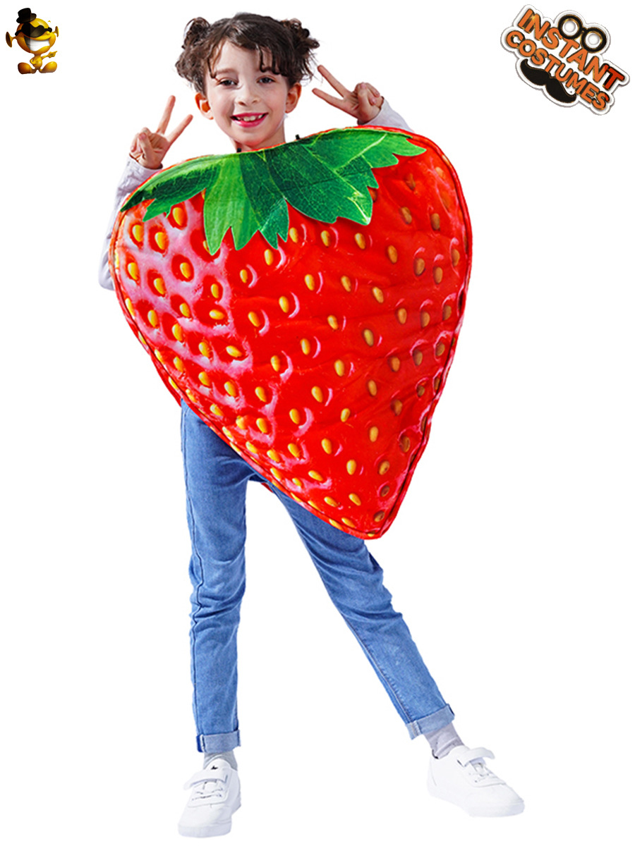 Traje de fresa lindo de niña traje de rendimiento de los niños traje de rendimiento de fresa de doble cara traje de fiesta de parodia image 4