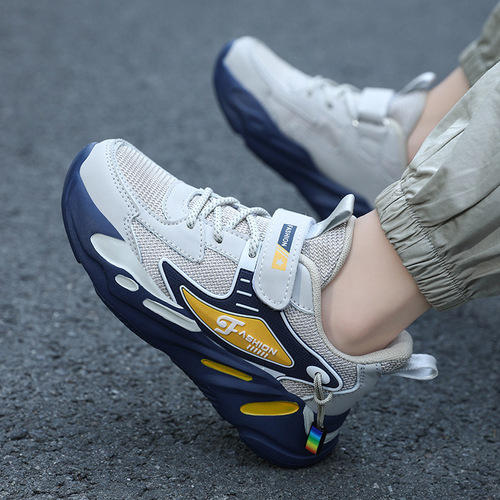 Breathable, anti-slip, thick-soled middle-child basketball shoes for primary school students, leisure and running, boys, size 25, spring and autumn season, net surface