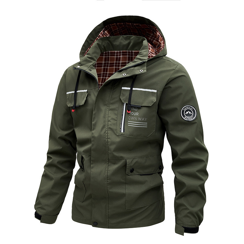 Cross-border foreign trade men's jacket, spring and autumn casual fashion, detachable hood, outdoor mountaineering clothing, windproof parka coat Cross-border foreign trade men's jacket, spring and autumn casual fashion, detachable hood, outdoor mountaineering clothing, windproof parka coat