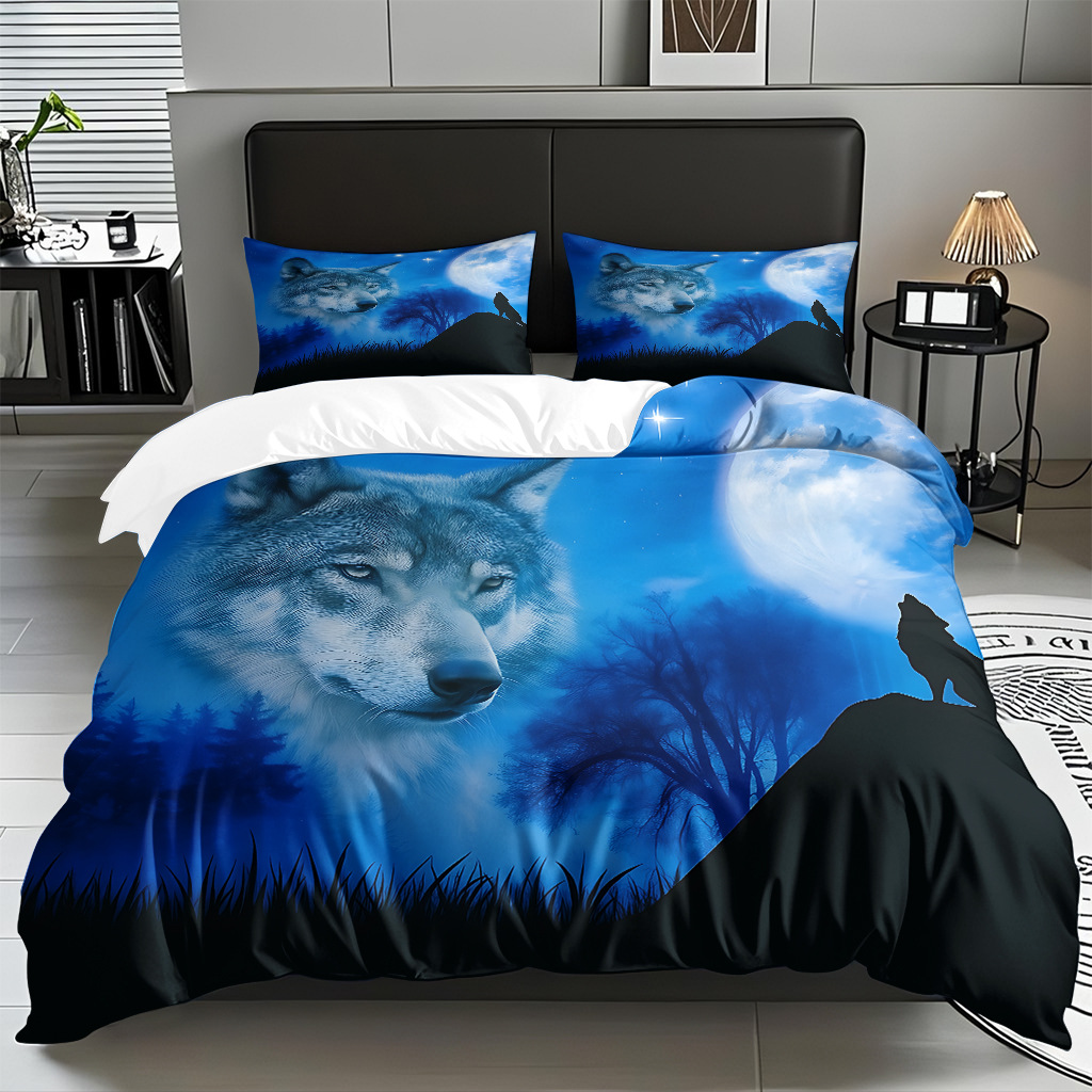 TEMU / JIT adaptado al patrón de lobo impresión digital set edredón molido textil transpirable para dibujar puede hacer