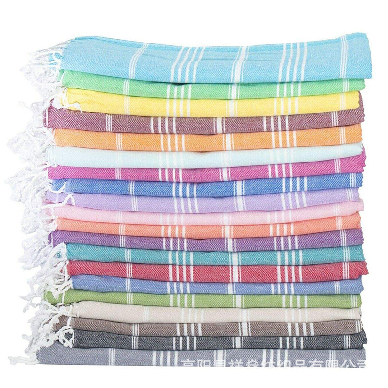 Explosions Cross-border Plain Shawl European and American Foreign Trade Striped Tassel Turkey Absorbent Bath Towel Swimming Sunscreen Beach Towel