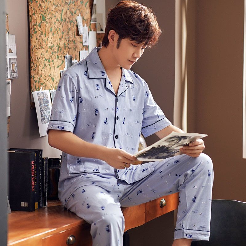 Pantalones de manga corta de verano 100% pijamas de algodón fino ocio traje de hombre de mediana edad y ancianos homewear