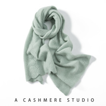 100%山羊绒围巾女秋冬韩版镂空钩花针织保暖围脖长款百搭披肩批发