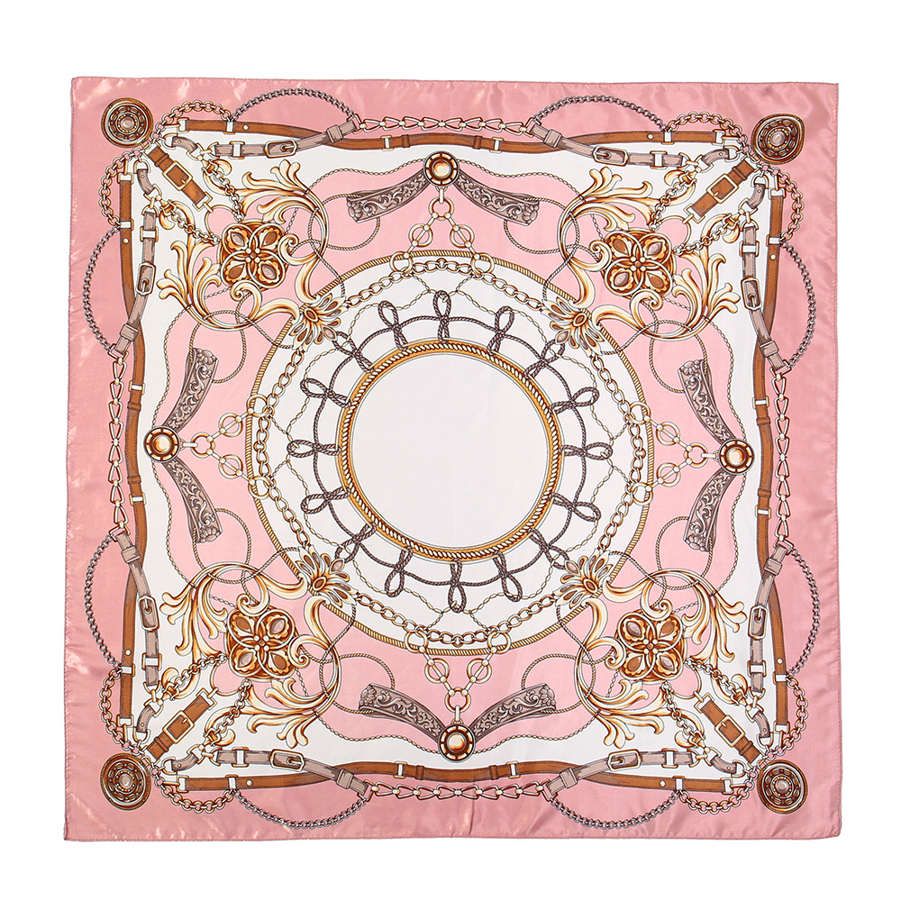 Dulce y fresco diseño 90 satinado bufanda cuadrada brillante y flexible elemento de cadena arte cuello tendencia bufanda de seda para mujer bufanda cuadrada