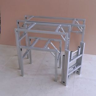 Folding Table Shelf Silver Table Legs Restaurant Metal Double-Layer Bracket Folding Storage Rack Flower Rack Spring Rack Home