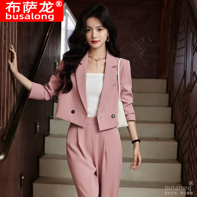 新款布萨龙女长袖职业西服长裤正式套装面试销售工作服 886