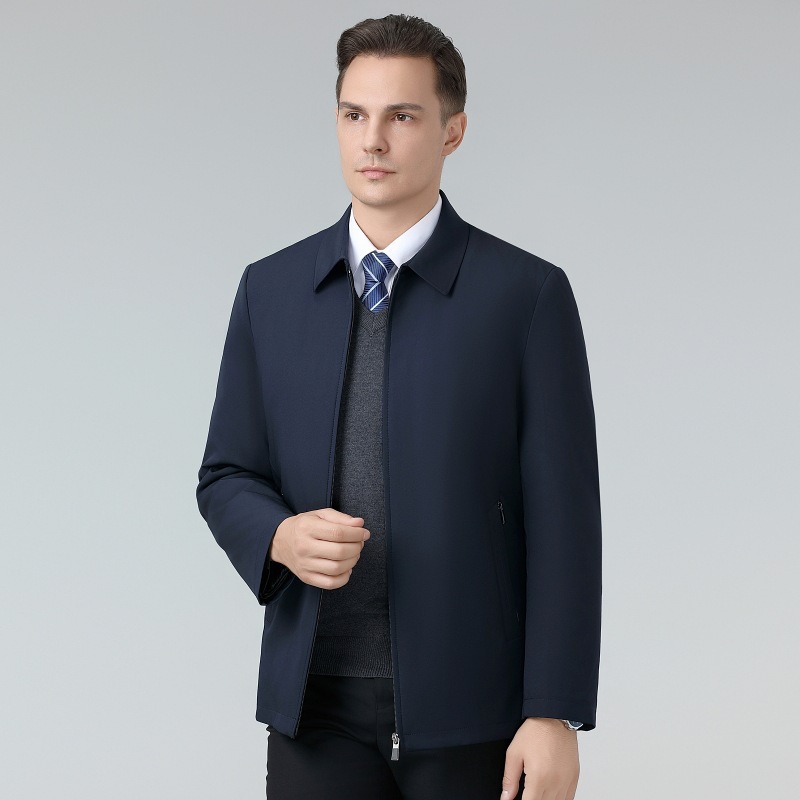 品牌秋冬新款男士羽绒服中老年加厚休闲方领白鹅绒内胆保暖外套男