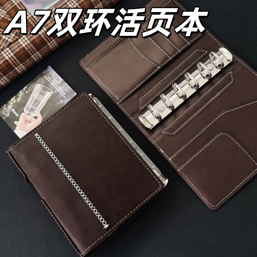 작은 빨간 책 어두운 다크 브라운 A7 느슨한 잎 손 원장 더블 링 가죽 창조적 인 높은 가치 휴대용 일기 메모장