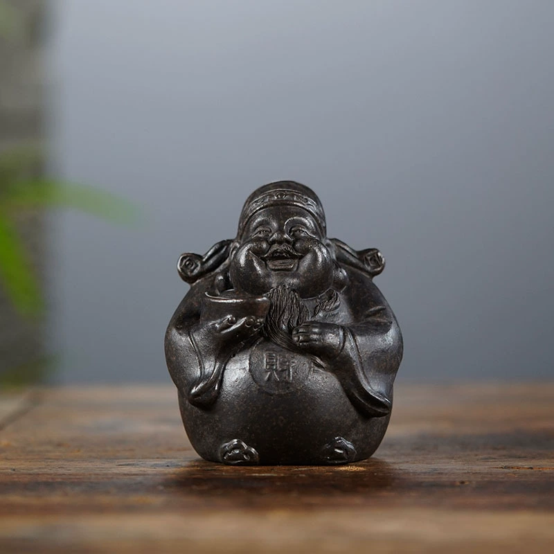 Purple sand ornaments, God of Wealth, black mud, Chinese style ornaments, tea table, small ornaments, authentic Yixing purple sand tea pet manufacturer