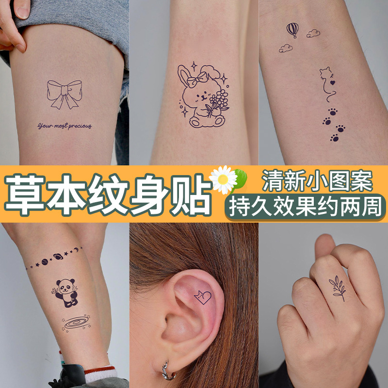 Small picture herbal tattoo stickers semi-permanent waterproof small fresh English letters cartoon cute tattoo stickers for women ins