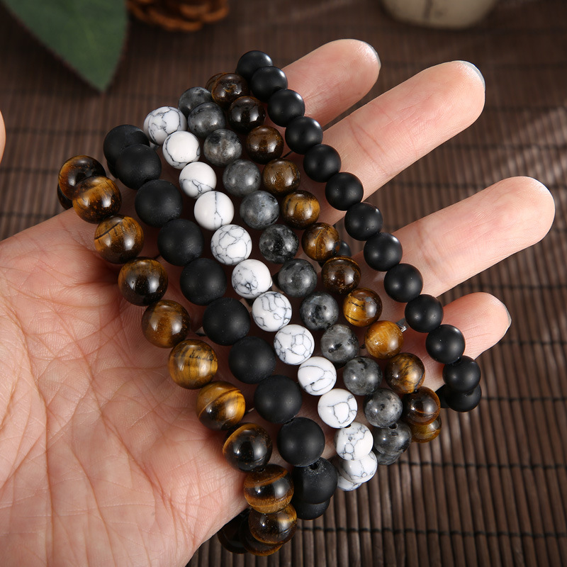 25g Weight Bracelets Classification Daily, Street Occasion turquoise, Agate, Tiger Eye Material Halloween Festival Cross, Skull Pattern Men's Gender Punk Style Punk Cross Skull Turquoise Agate Tiger Eye Halloween Men's Bracelets Men Beaded Bracelets 4