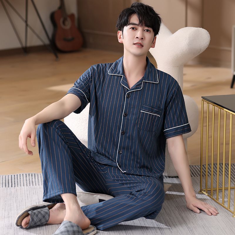 Pijamas de verano de algodón, pantalones largos de manga corta delgados y sueltos más grandes para padres de mediana edad, set de ropa de casa