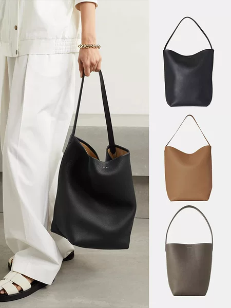 Therow Pebbled Leather Bucket Bag, Bucket-Shaped Cowhide Large-Capacity Minimalist Shoulder Bag, High-End Handbag