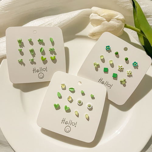s925 new summer blue suit, simple and versatile, western-style earrings, fresh and forest-style earrings, white and sweet earrings