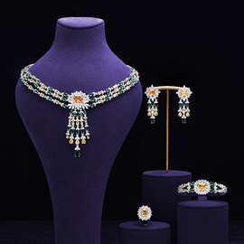 现货速发jewelry批发锆石珠宝套装4件套AAA锆石宴会项链一件代发