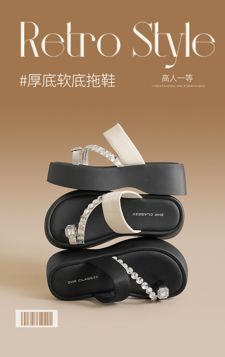 Sandal nữ đế dày tăng chiều cao đính đá lấp lánh phong cách Hàn Quốc — KN333 Đen chi tiết 3