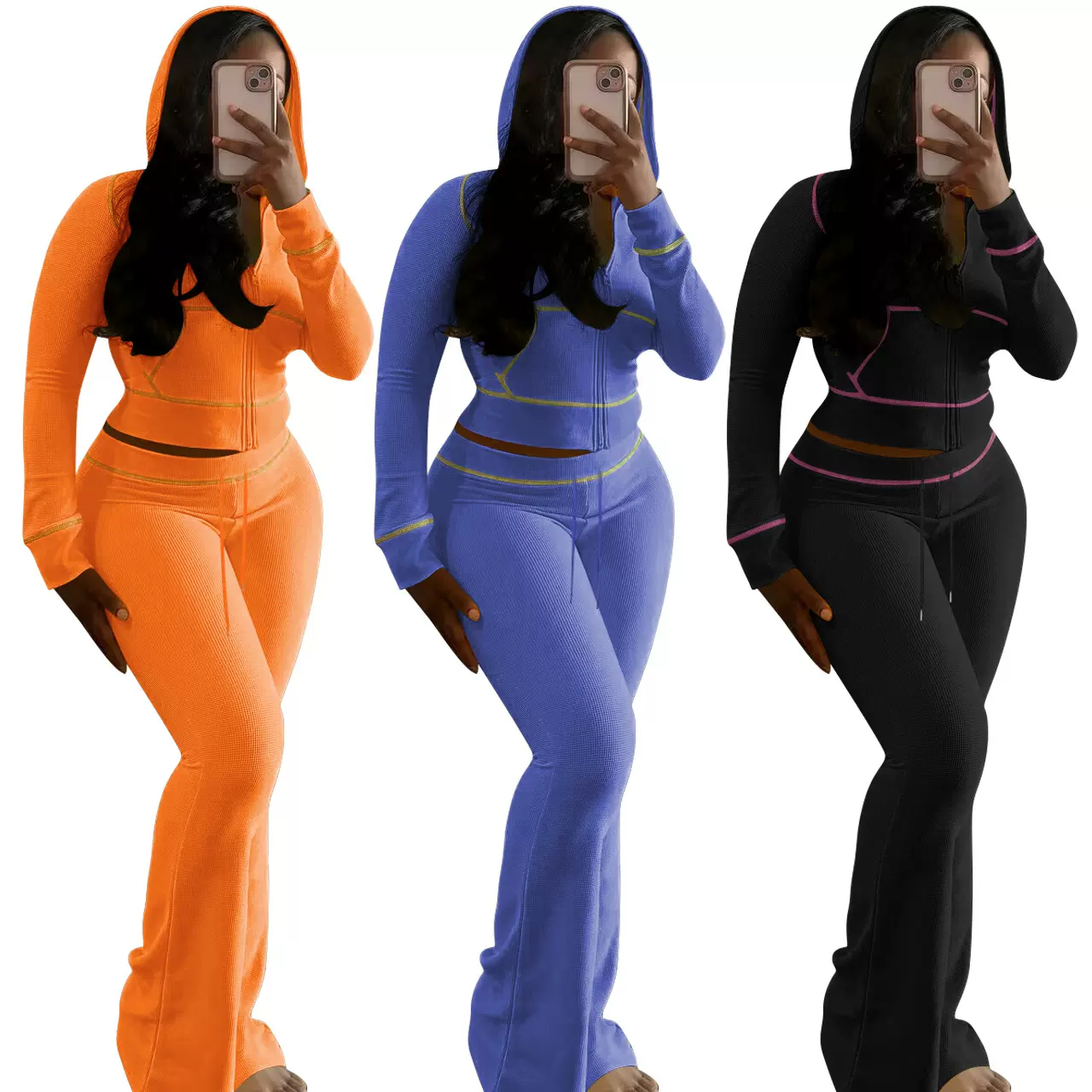 YD8815-C2 欧美女装 亚马逊新款 时尚优雅华芙格连帽两件套 跨境