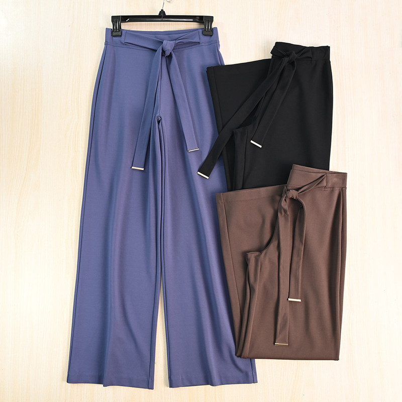 Siqi Women's Clothing 266/11 Spanish-Style Comfortable Roman Fabric Elastic High-Waist Ribbon Casual Knit Pants