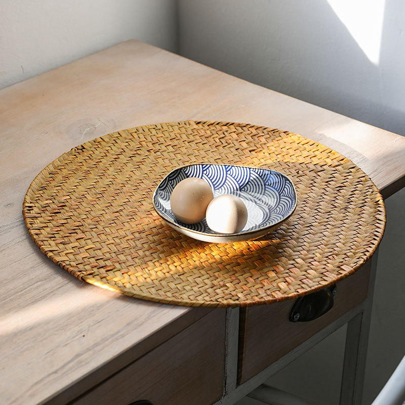 Wholesale KENS Hand-woven Table Mat Insulating Pad Heat-resistant Sand Pot Simple Grass Weave Round Mat Tea Cup Mat