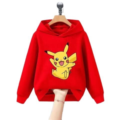 Boys 'casual yellow hooded hooded hoodie children boys' autumn and winter trend middle and older children's fried street Pikachu hooded top