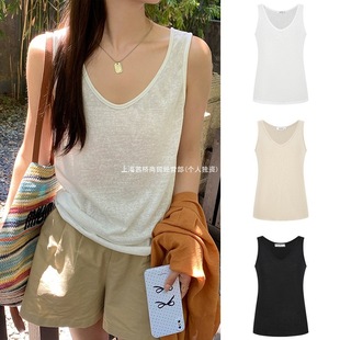 Cotton and Linen Camisole Women's Loose-Fitting Belly-Covering Bottoming Sleeveless Top