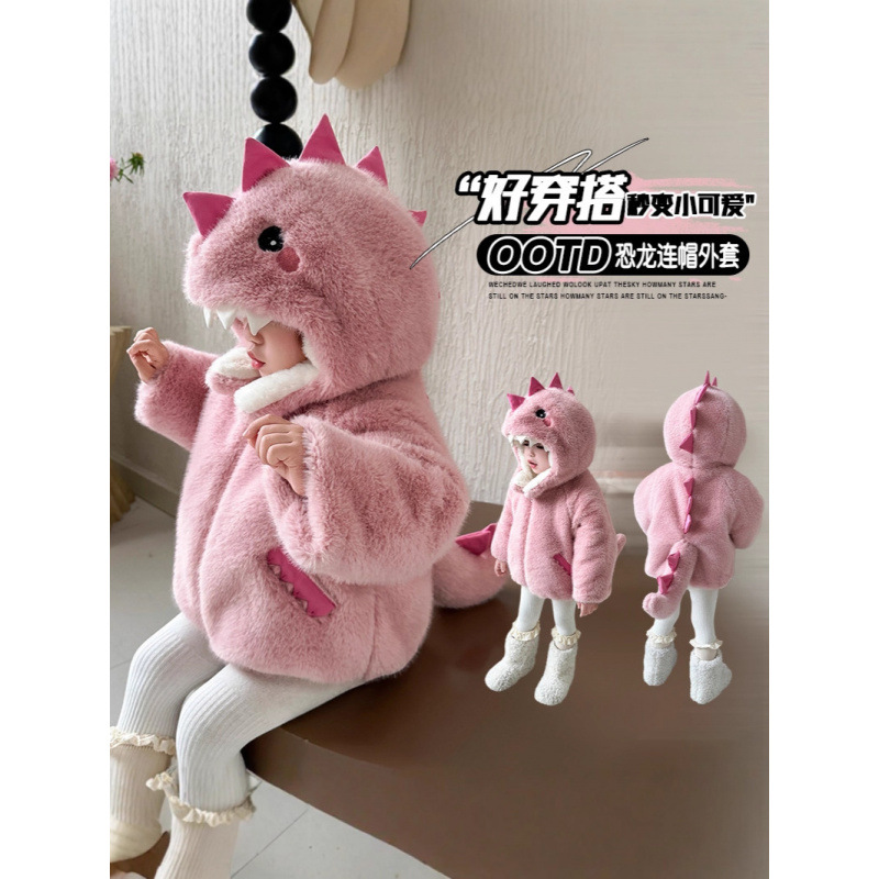 女童加绒外套2025新款冬装加厚皮毛一体洋气呢大衣小女孩冬季外套