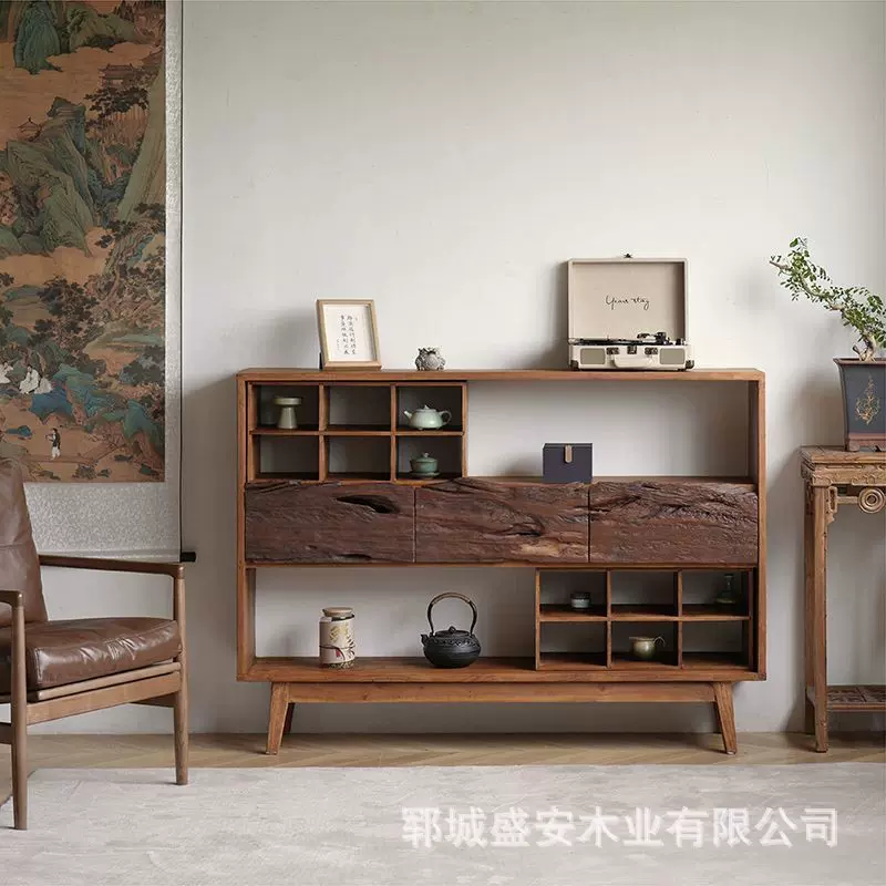 新中式老榆木博古架茶杯边柜置物架办公落地展示架民宿茶室餐边柜