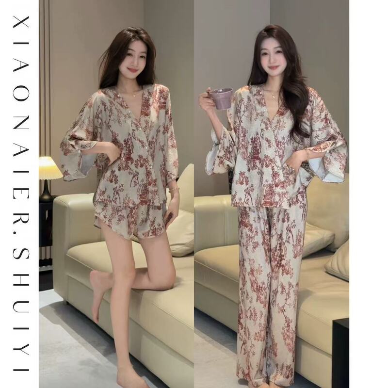 2025 Velvet Women's Pajamas Autumn and Winter New Style Cardigan Long-Sleeve Long Pants Maple Red Silhouette