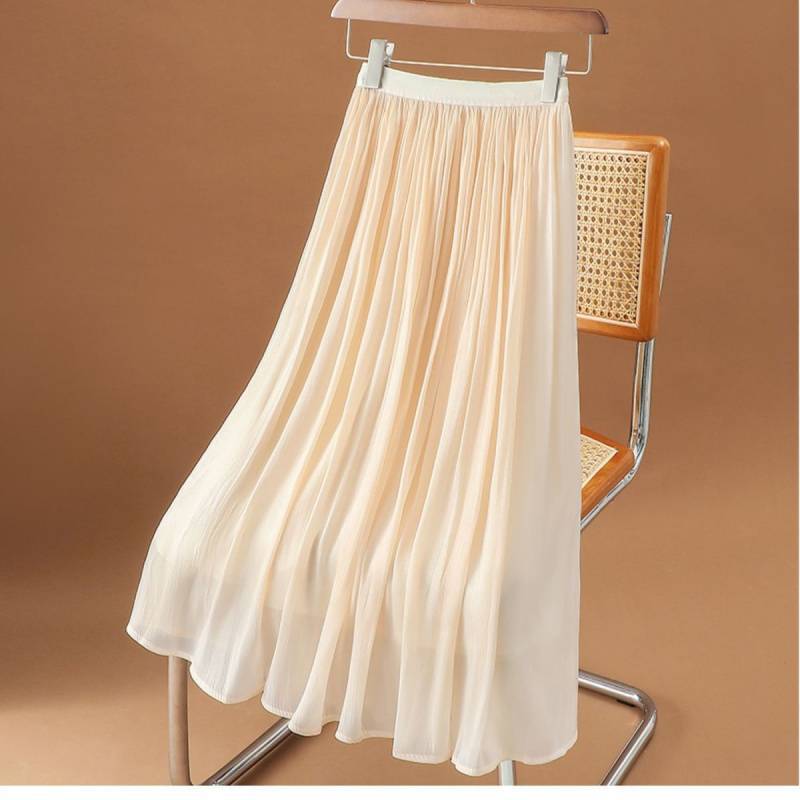 デザインヨーロッパスタイルの流れるシフォンスカート女性の夏の新しいミルクパールスカート気質ヤナギしわプリーツスカート|undefined