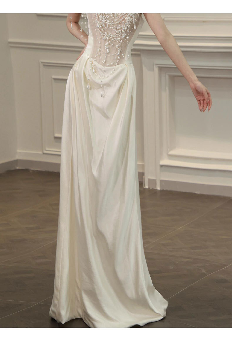 Elegant Style Light Wedding Dress Pearl Morning Robe Mermaid Style Gown For Engagement Niche Banquet Evening Wear_ecoleips.com
